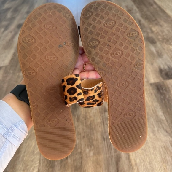 UGG Amalia Leopard Genuine Leather Two-Strap Slide Sandals - Picture 6 of 8